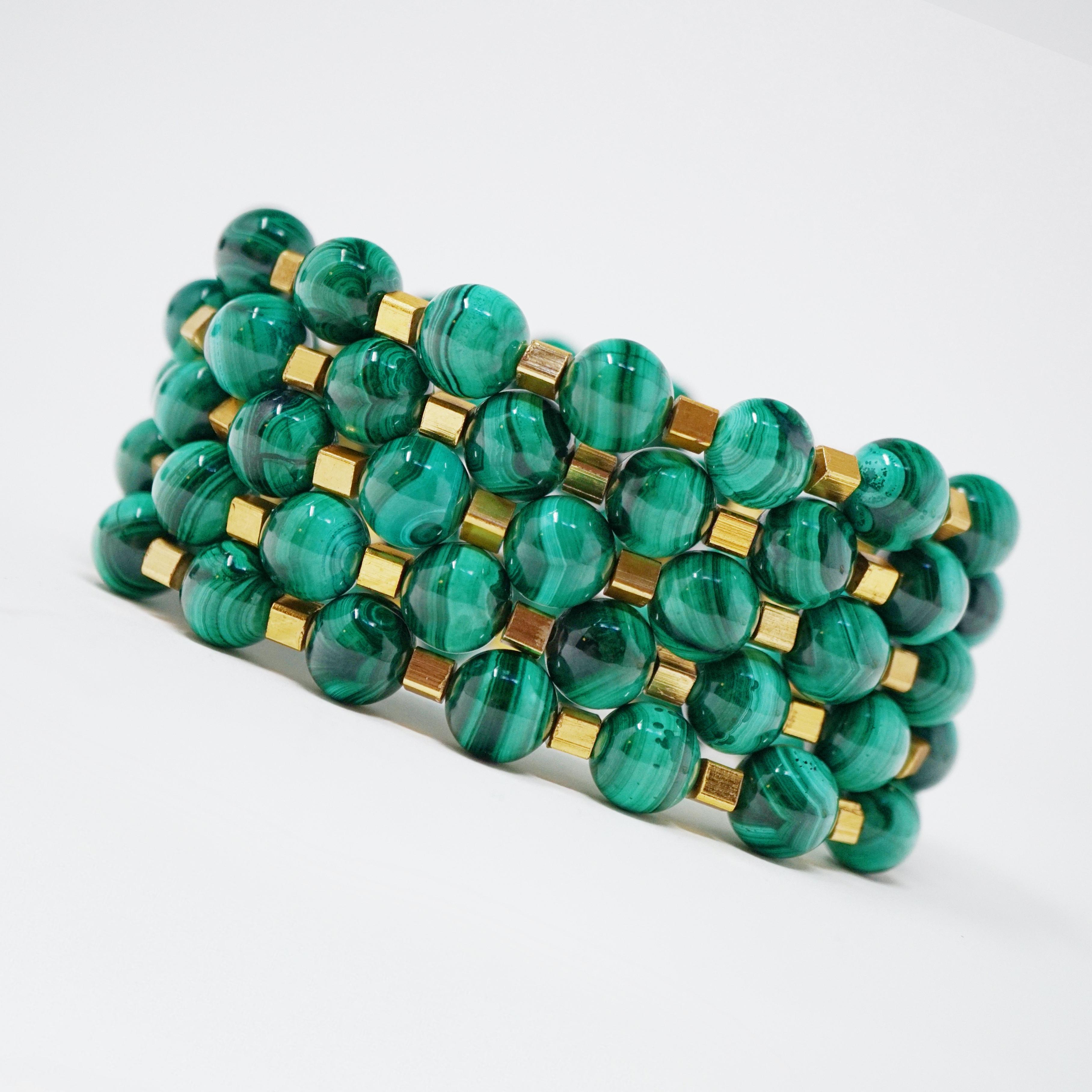 Modern Malachite Gemstone Bracelet Stack 'Set of Five Bracelets'