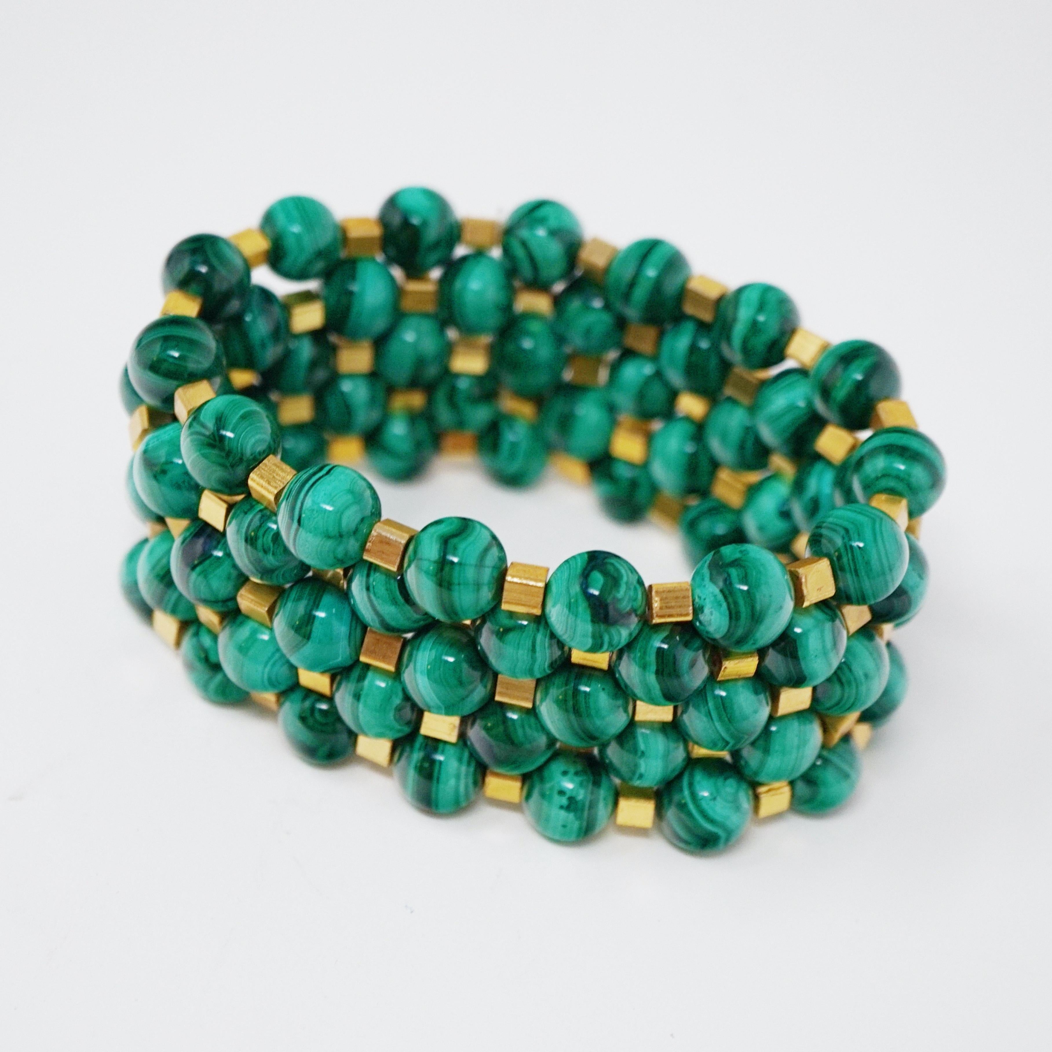 Bead Malachite Gemstone Bracelet Stack 'Set of Five Bracelets'