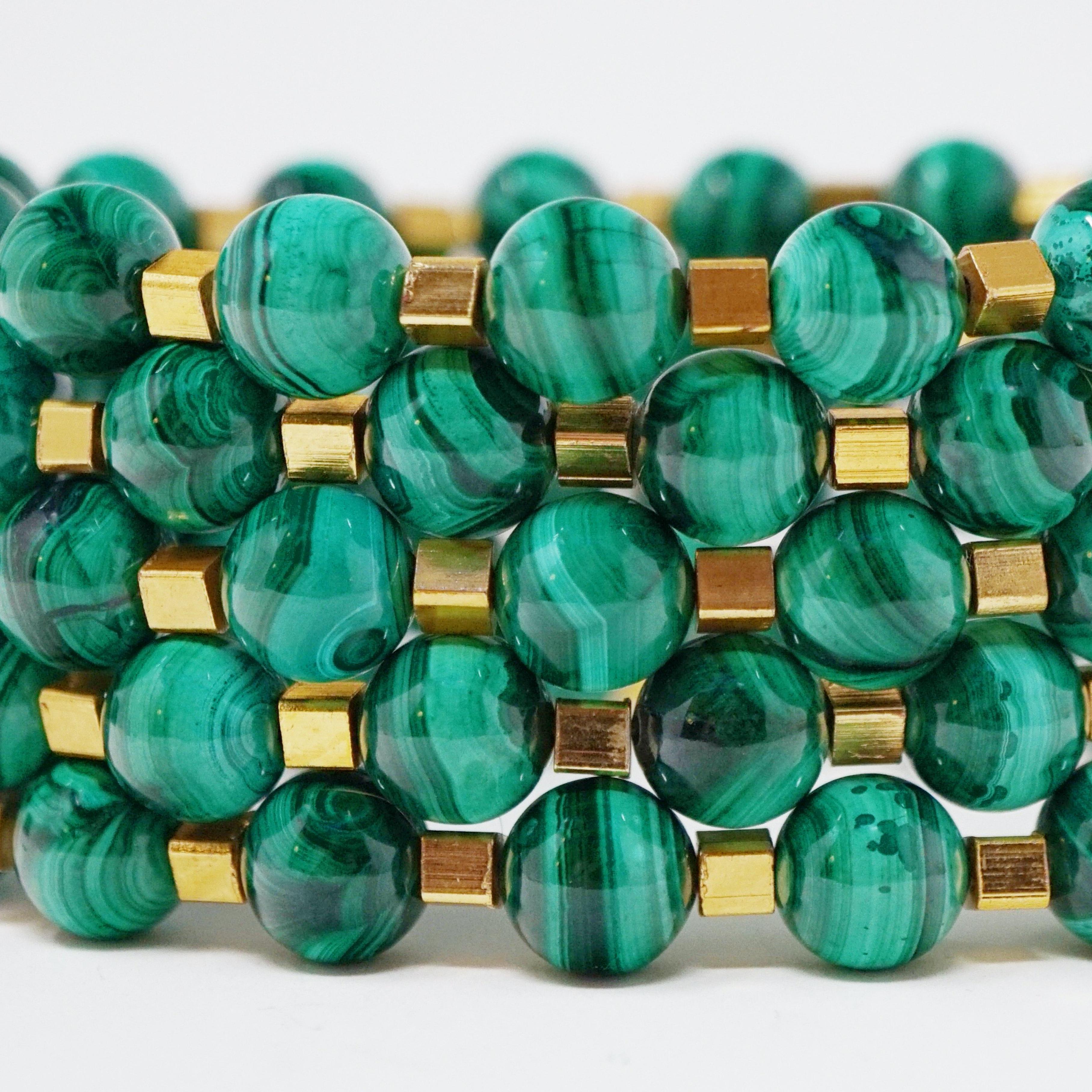 Malachite Gemstone Bracelet Stack 'Set of Five Bracelets' In New Condition In McKinney, TX
