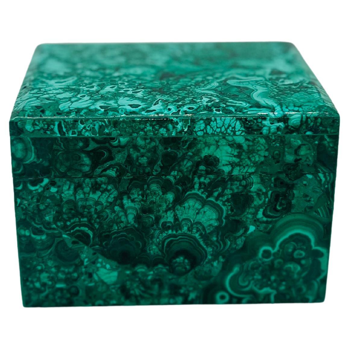 Malachite Gemstone Lidded Box, Probably Italian