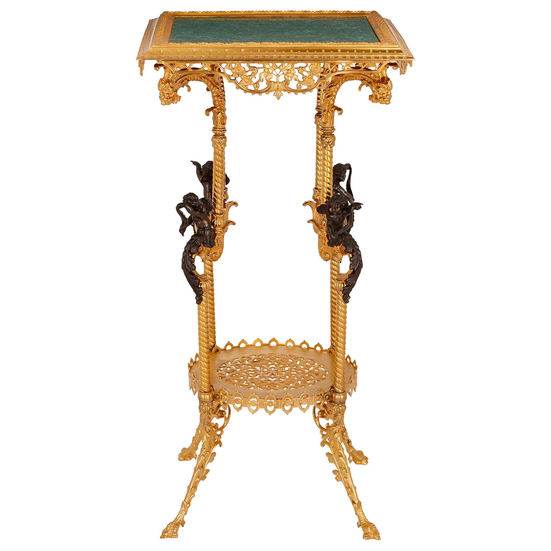 Malachite, Gilt and Patinated Bronze Side Table