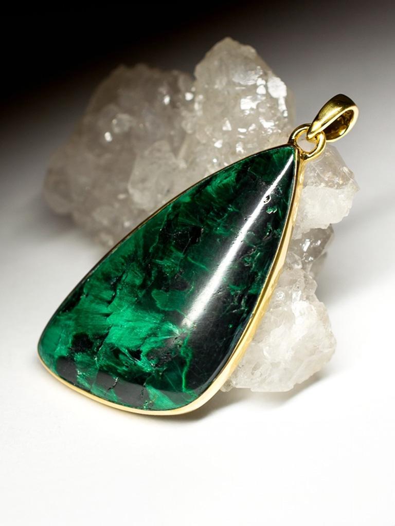 Malachite Gold Necklace Cabochon Triangle Gem Forest Green Healing Gemstone For Sale 1