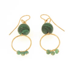 Malachite Green Emerald 9 Karat Rose Gold Dangle Earrings Handcrafted in Italy