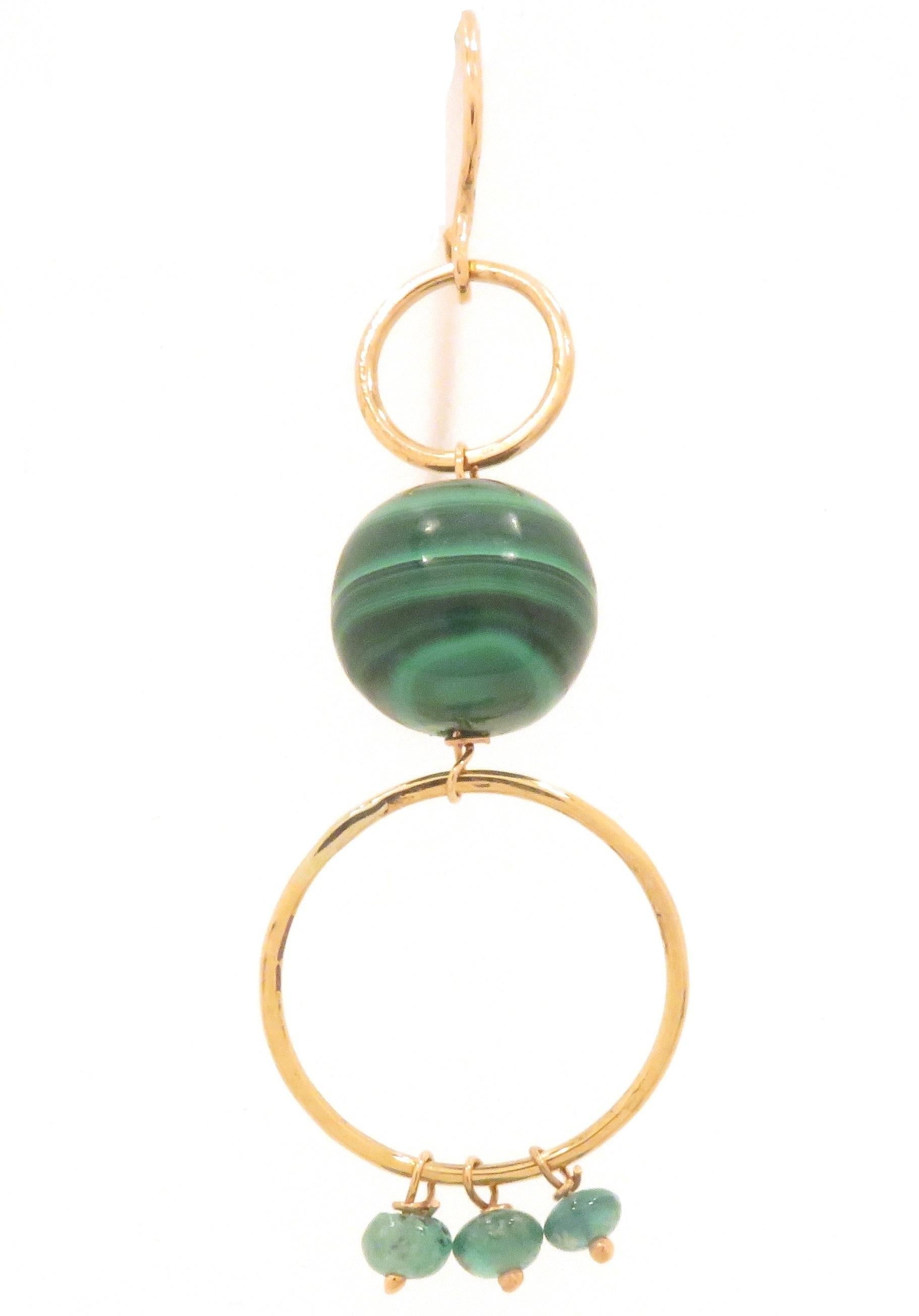 Malachite Green Emerald 9 Karat Rose Gold Dangle Earrings Handcrafted in Italy In New Condition For Sale In Milano, IT