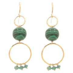 Malachite Green Emerald 9 Karat Rose Gold Dangle Earrings Handcrafted in Italy