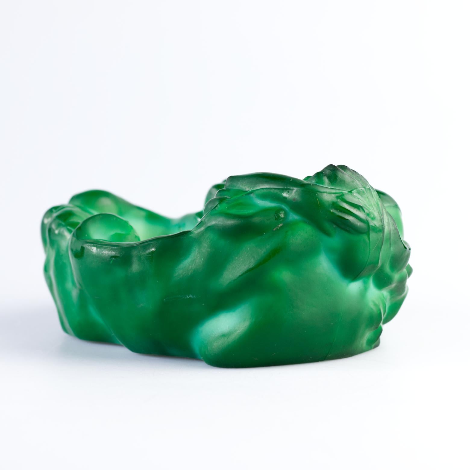 Mid-20th Century Malachite Green Glass Art Deco Ashtray / bowl by Frantisek Halama, 1930s
