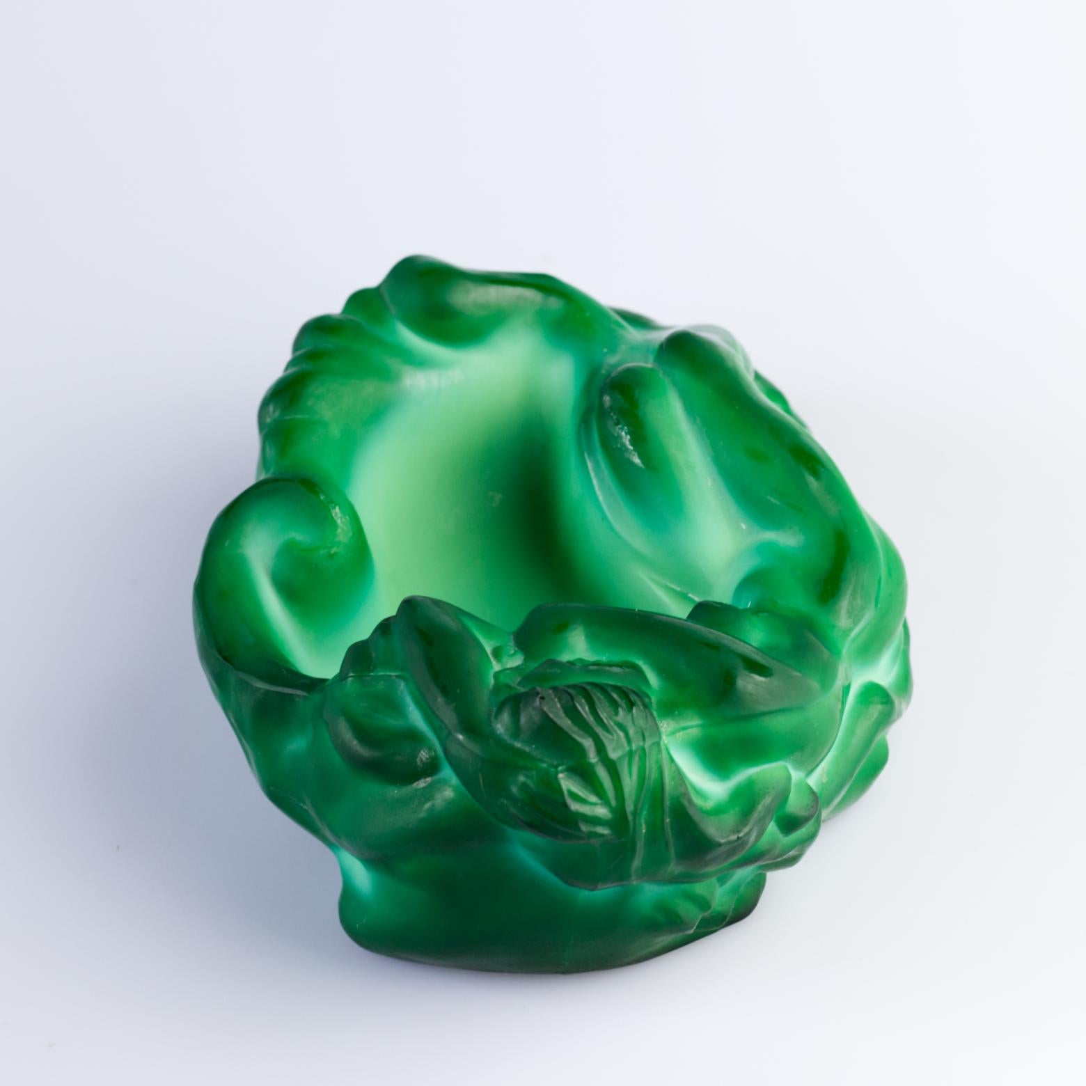 Malachite Green Glass Art Deco Ashtray / bowl by Frantisek Halama, 1930s 4