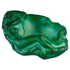 Malachite Green Glass Art Deco Ashtray / bowl by Frantisek Halama, 1930s