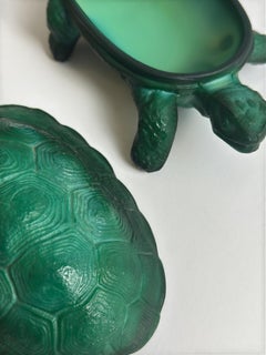 Malachite Green Glass Turtle Trinket Box by Curt Schlevogt, Czechoslovakia, 1960
