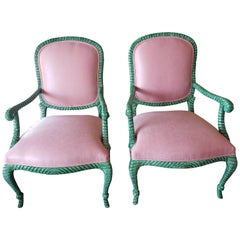 Vintage "Rope and Tassel" Malachite Painted Chairs
