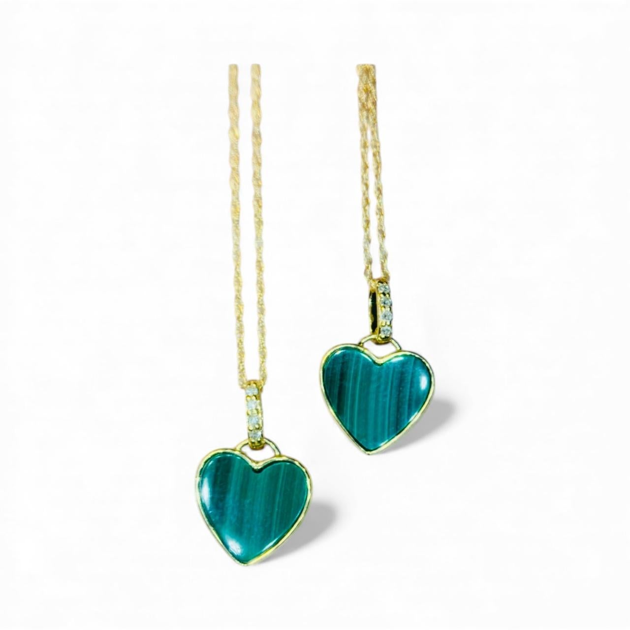 Collana a cuore in malachite con diamanti e oro 14k in vendita 7