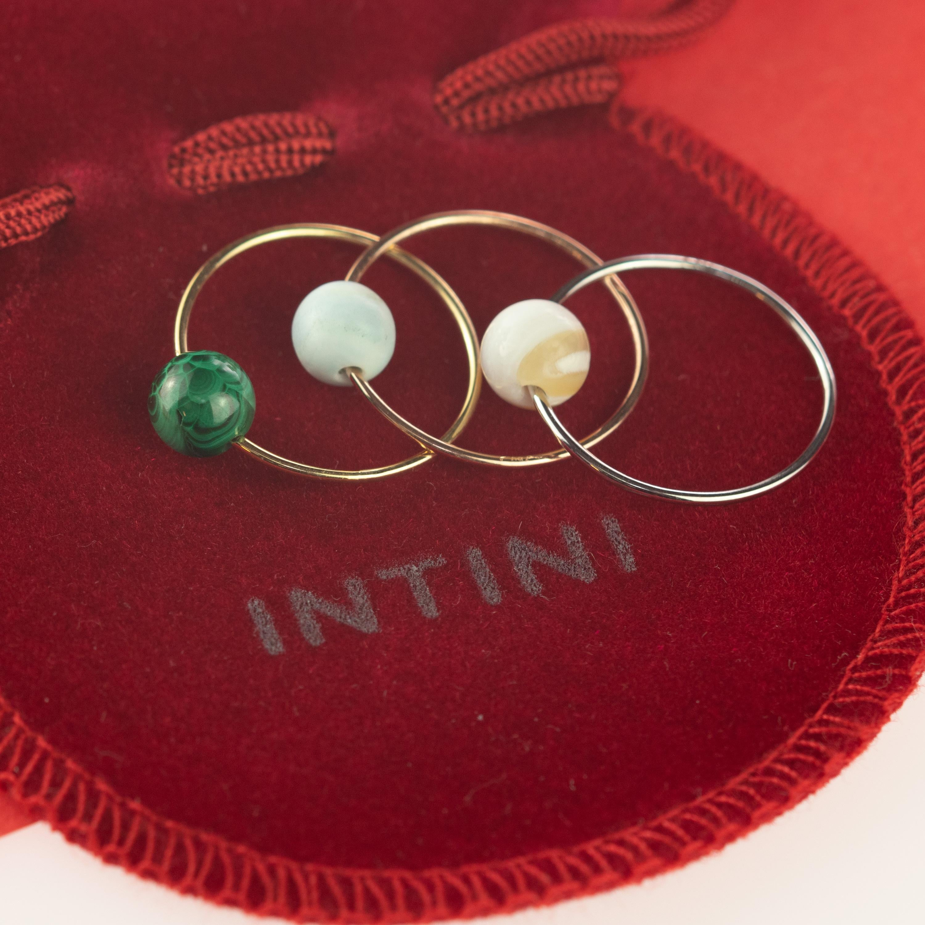 Malachite Hemimorphite Mother of Pearl Round Band 18 Karat Gold Planet Boho Ring In New Condition For Sale In Milano, IT