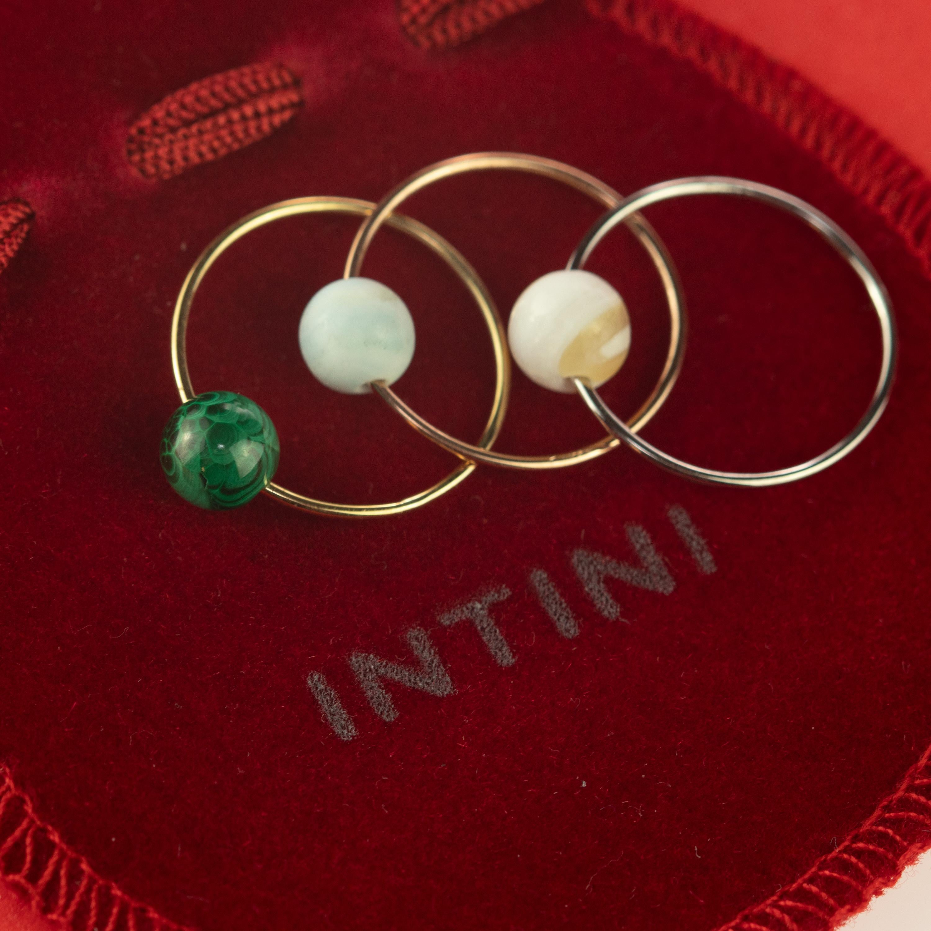 Malachite Hemimorphite Mother of Pearl Round Band 18 Karat Gold Planet Boho Ring For Sale 1