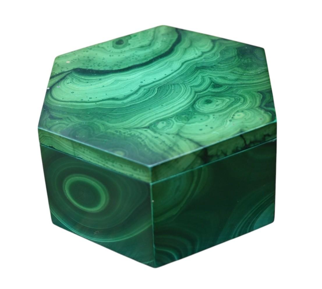 Art Deco Malachite hexagonal box, ca 1930 For Sale