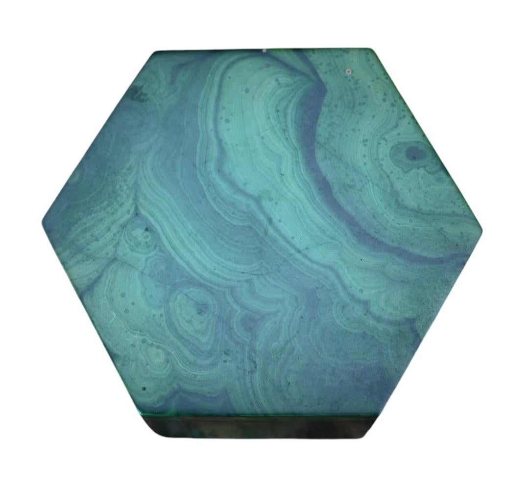 Congolese Malachite hexagonal box, ca 1930 For Sale