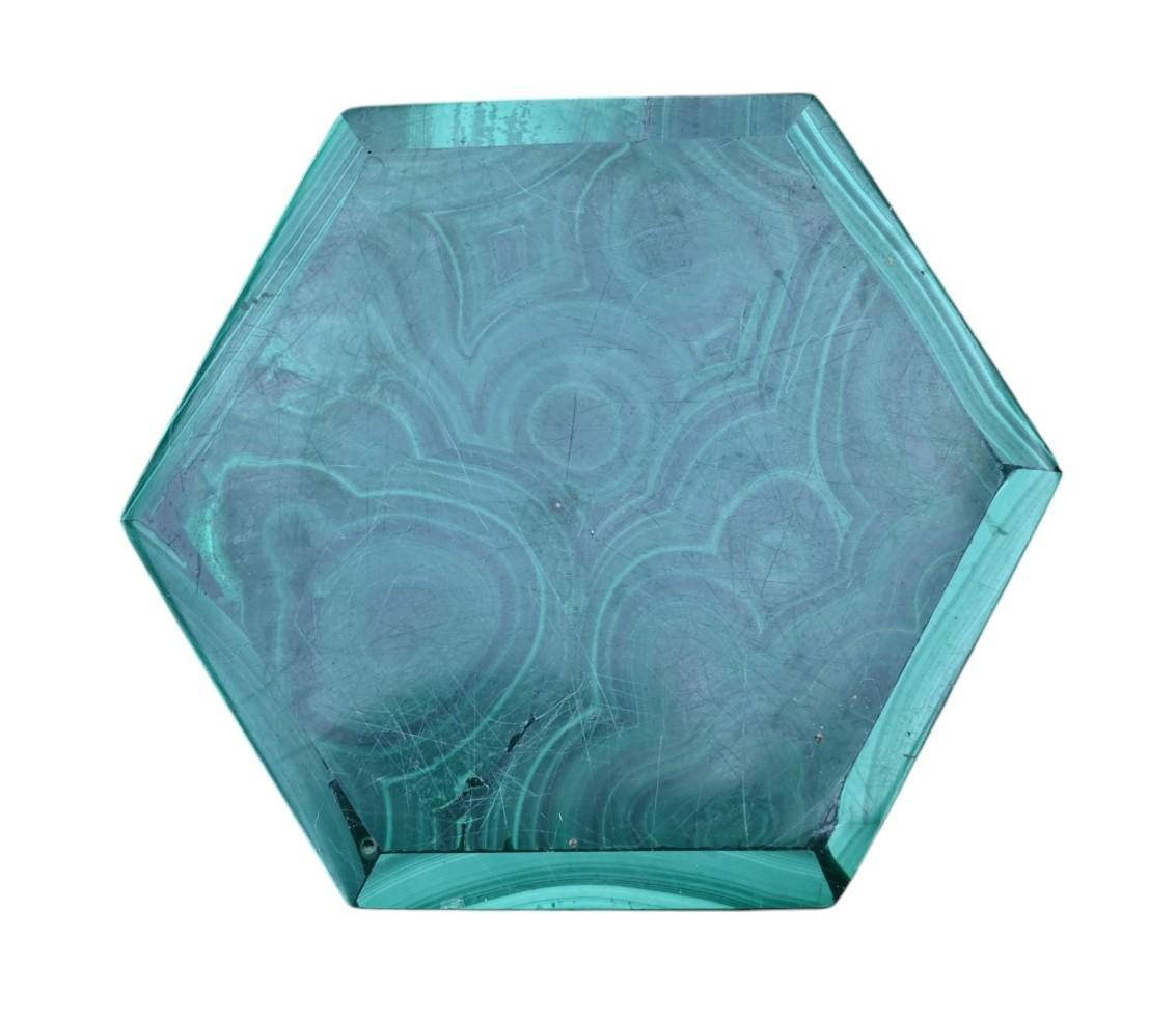 Carved Malachite hexagonal box, ca 1930 For Sale