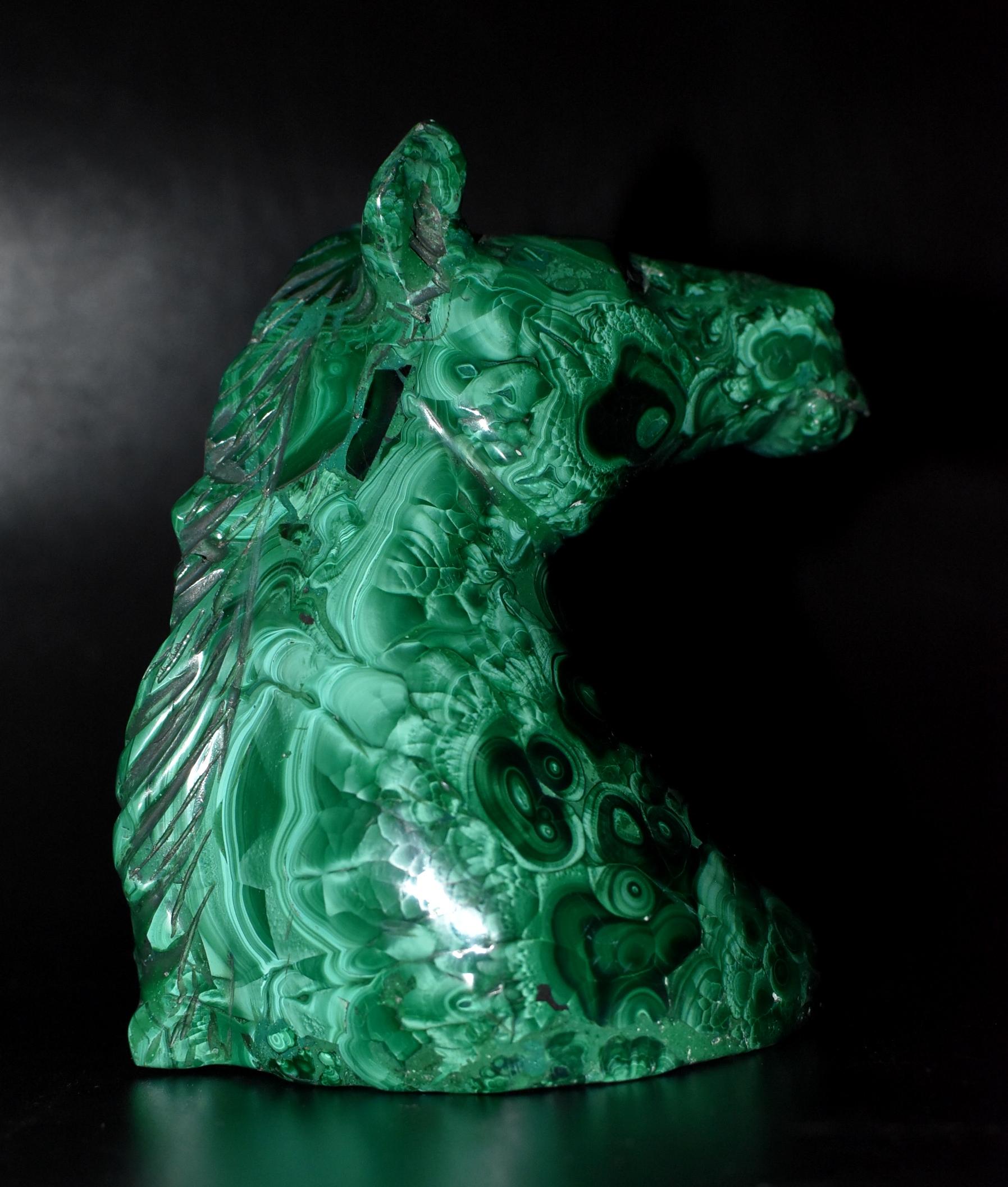 Unknown Malachite Horse Bust with Bullseye Malachite