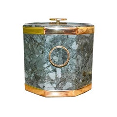 Mid Century Green Malachite Ice Bucket with Gold Detail