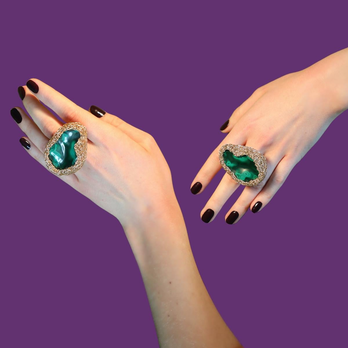 Malachite in 14 Karat Gold Filled One of a Kind Statement Ring by the Artist 6