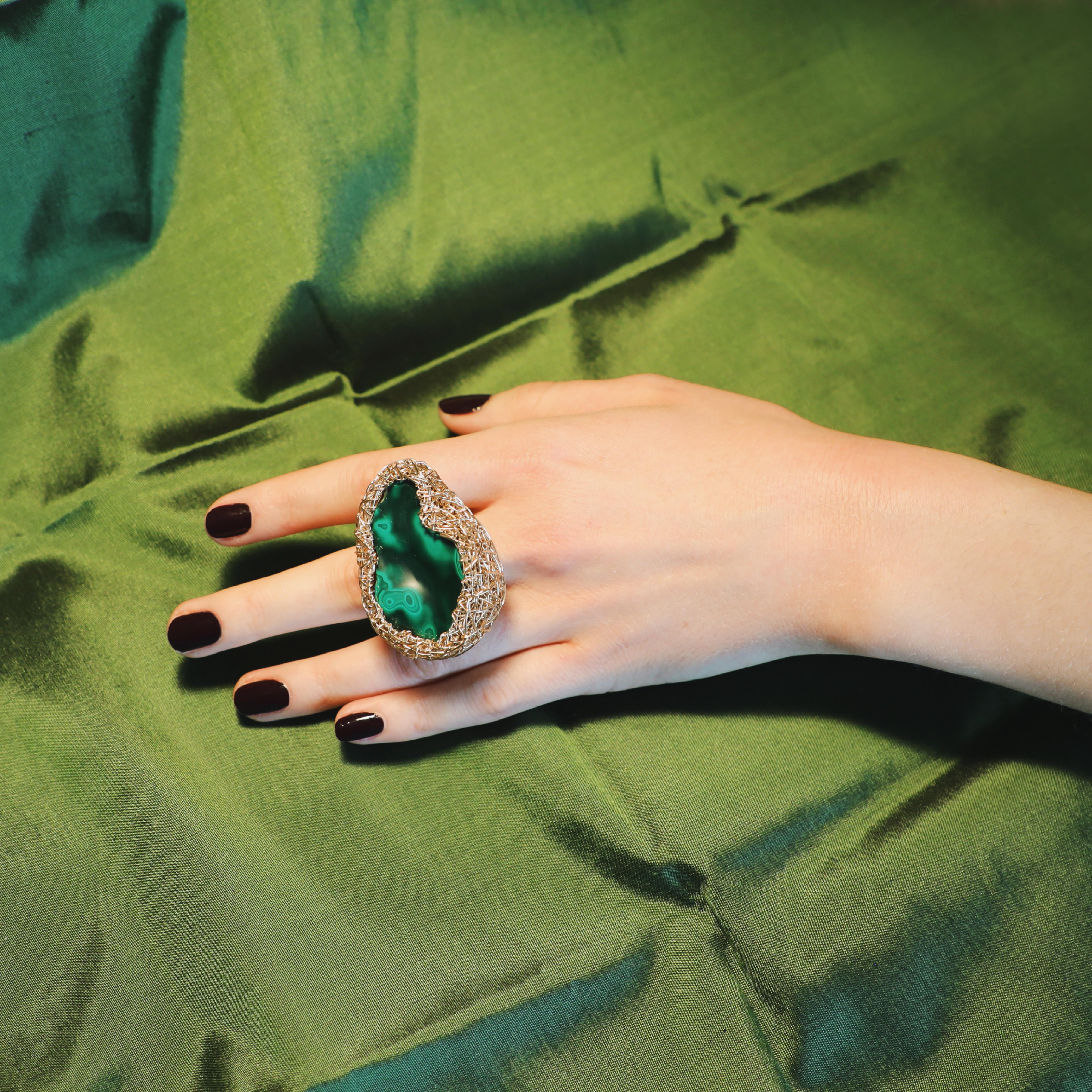Malachite in 14 Karat Gold Filled One of a Kind Statement Ring by the Artist 2