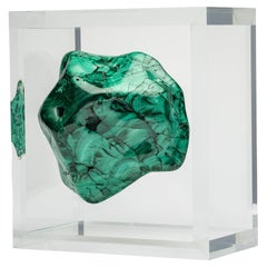 Malachite in free form mounted in original design acrylic base