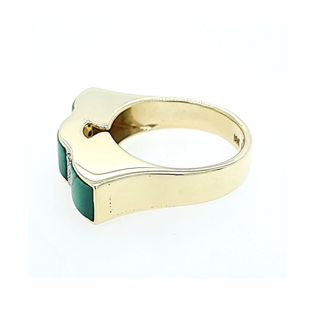 Uncut Malachite Inlay Yellow Gold Ring For Sale