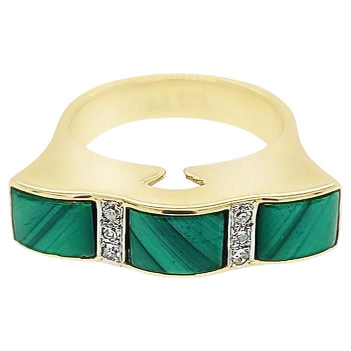 Malachite Inlay Yellow Gold Ring For Sale