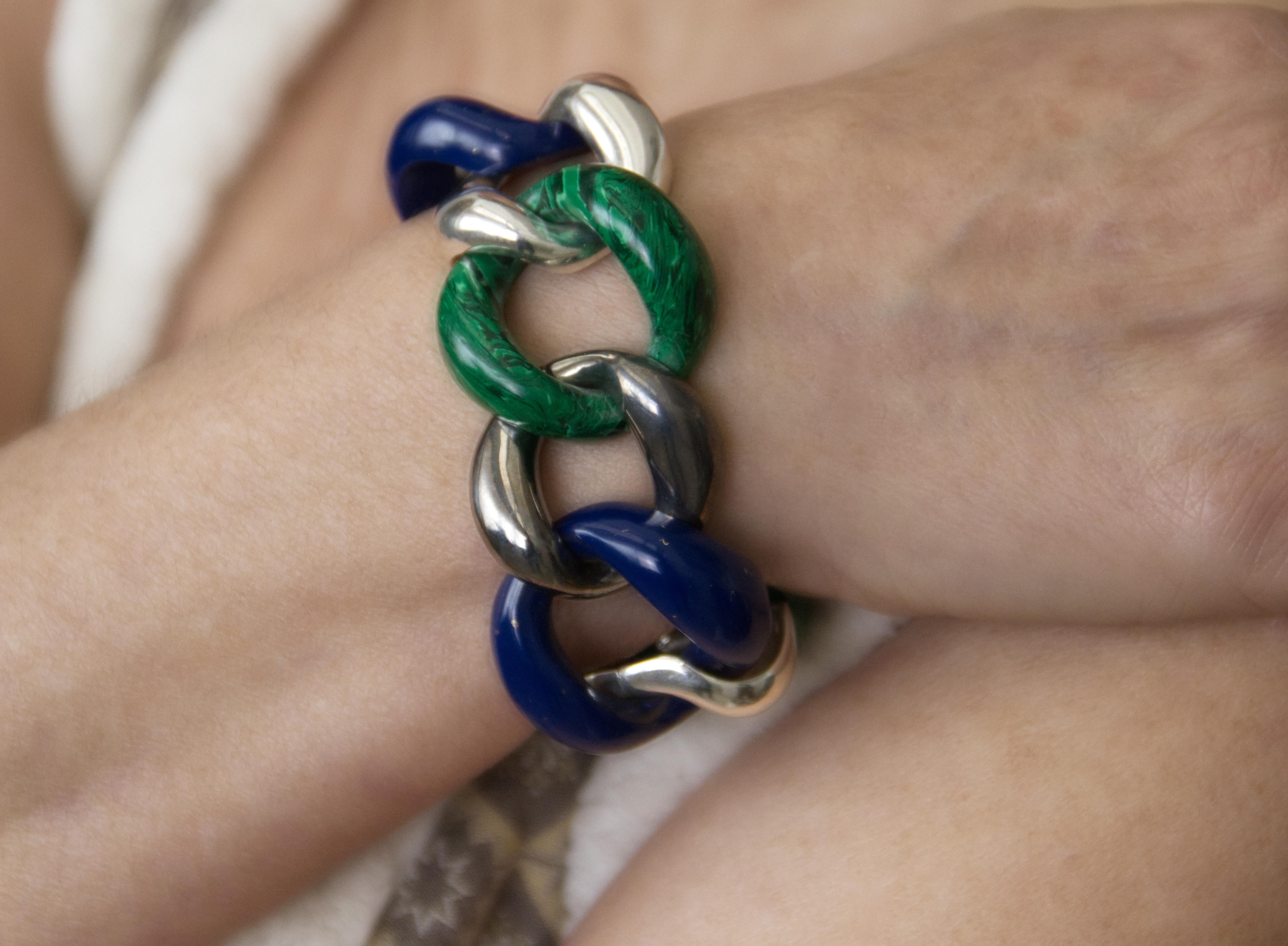 Bracciale in malachite e lapislazzuli in oro giallo 18 carati in vendita 4