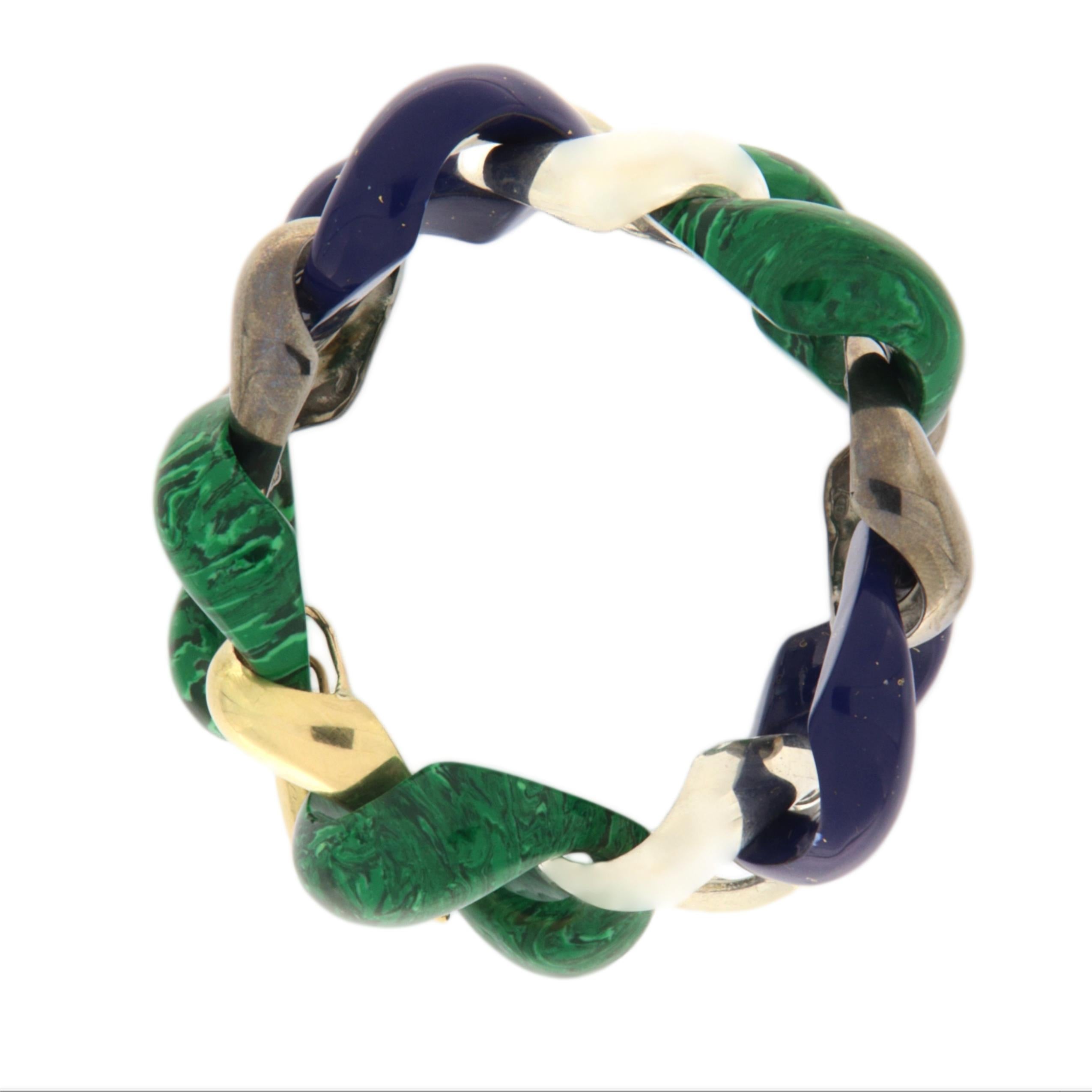 Grezzo Bracciale in malachite e lapislazzuli in oro giallo 18 carati in vendita
