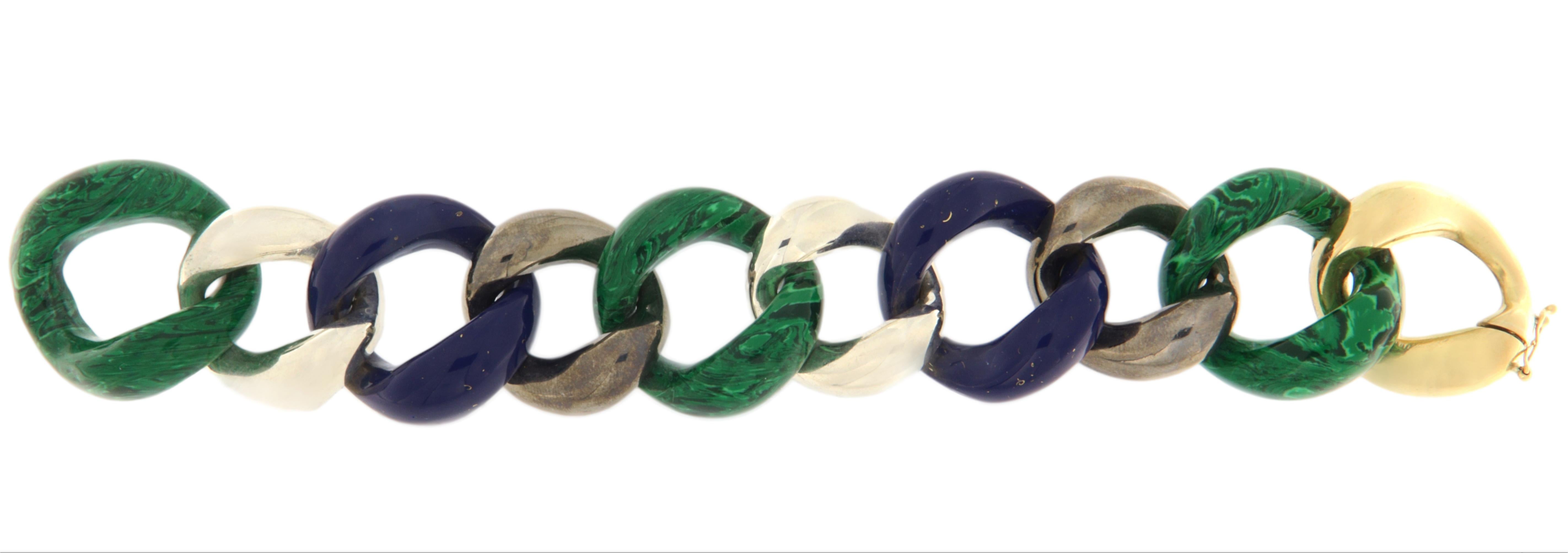 Donna Bracciale in malachite e lapislazzuli in oro giallo 18 carati in vendita