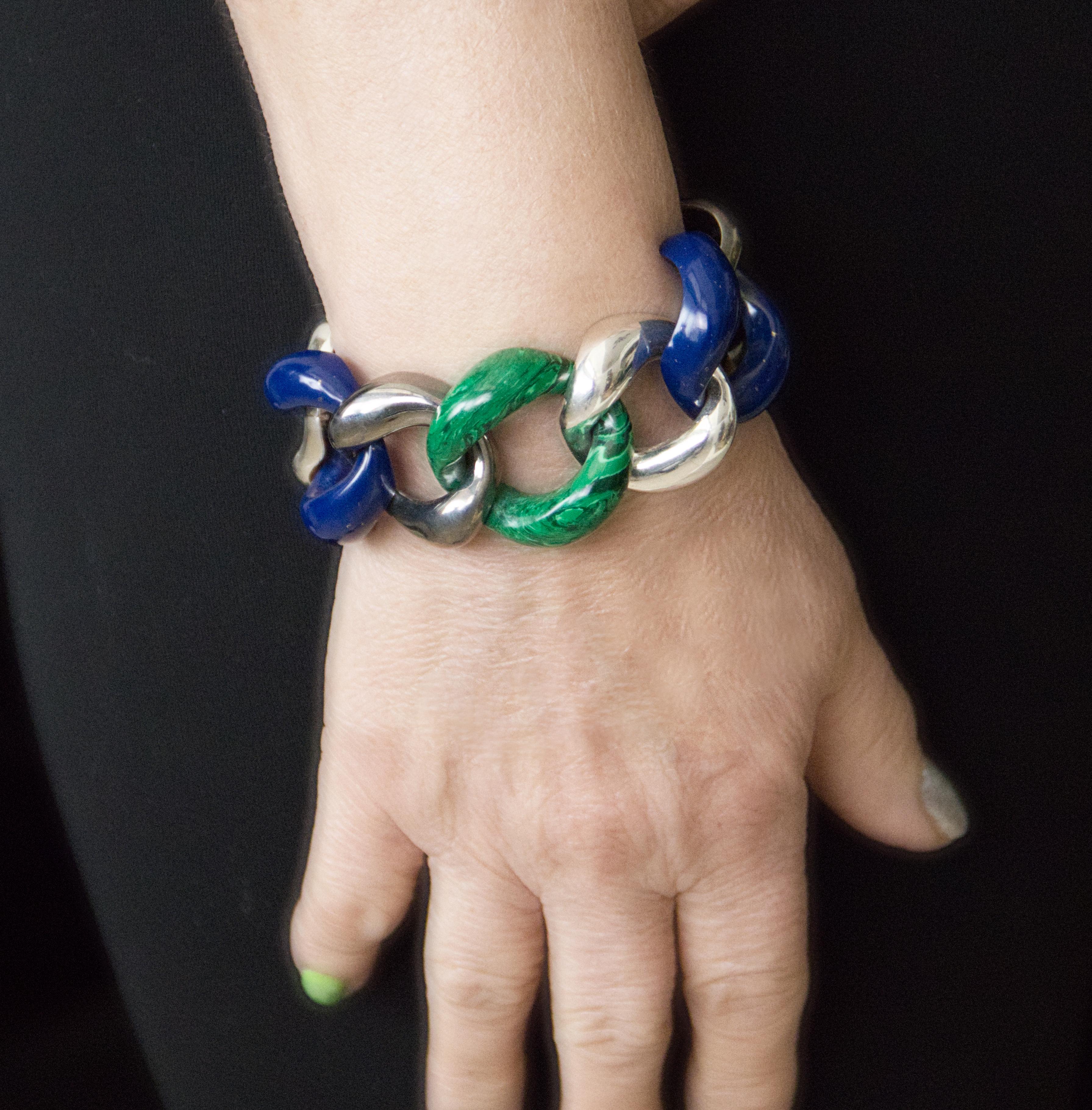 Bracciale in malachite e lapislazzuli in oro giallo 18 carati in vendita 3