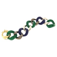Malachite Lapis Lazuli 18 Karat Yellow Gold Cuff Bracelet
