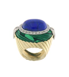 SCALA GIOIELLI 14kt Bi-Color Gold Lapis Lazuli Diamond Ring, 0.47ct