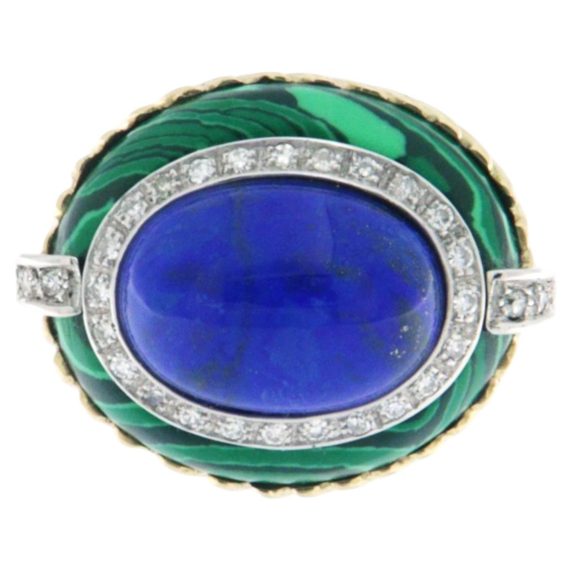 SCALA GIOIELLI 14kt Bi-Color Gold Lapis Lazuli Diamond Ring, 0.47ct