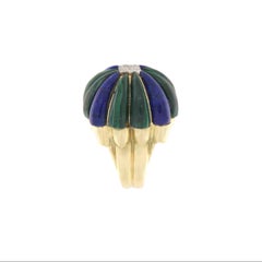 Malachite Lapis Lazuli  Diamonds 14 Carat Yellow Gold Art Deco-Style Ring