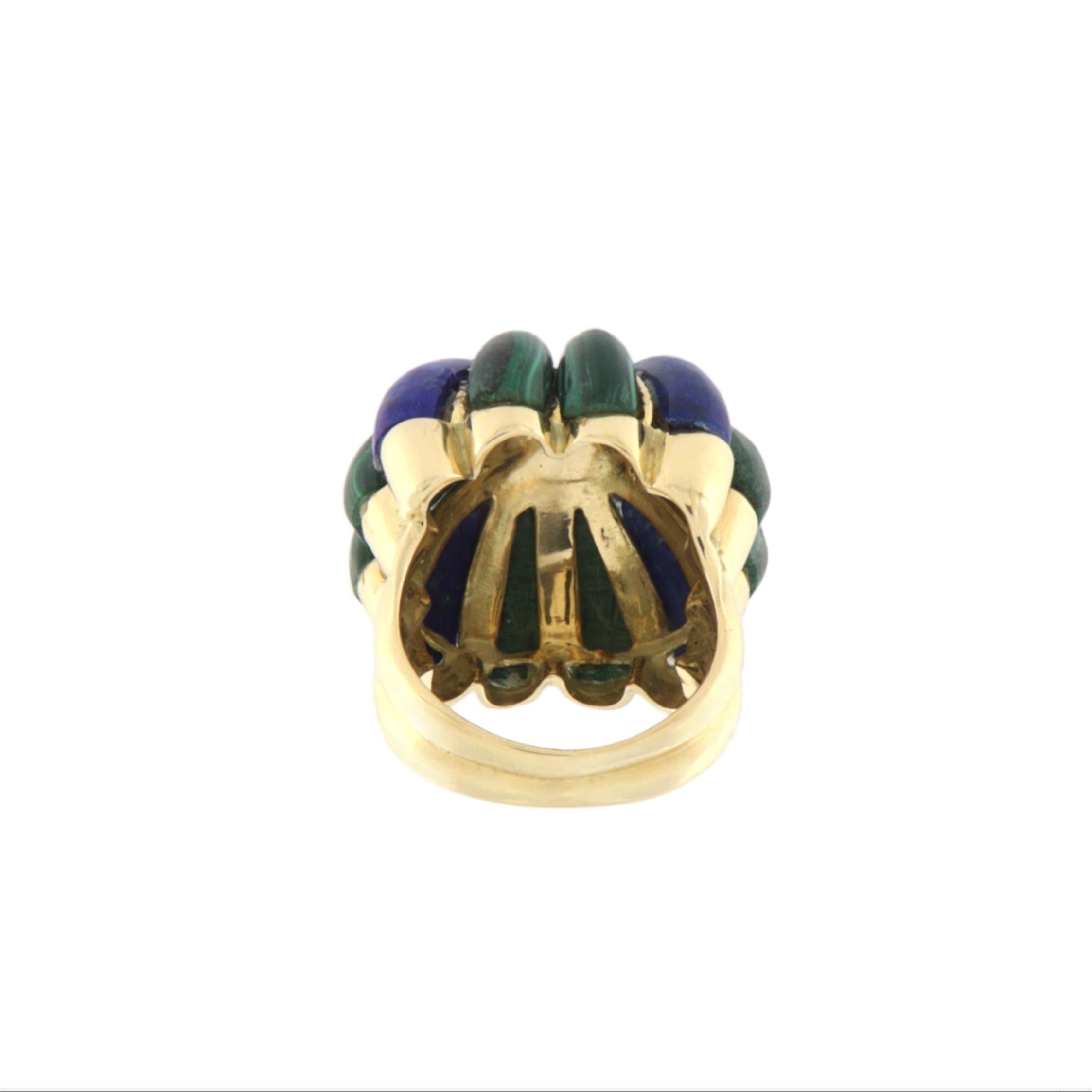 Malachite Lapis Lazuli  Bague Art Déco en or jaune 14 carats avec diamants Neuf - En vente à Marcianise, IT