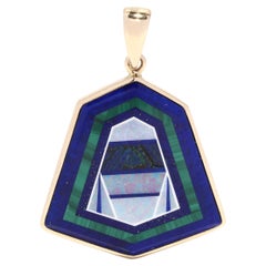 Malachite Lapis Opal Intarsa Pendant, 14K Yellow Gold