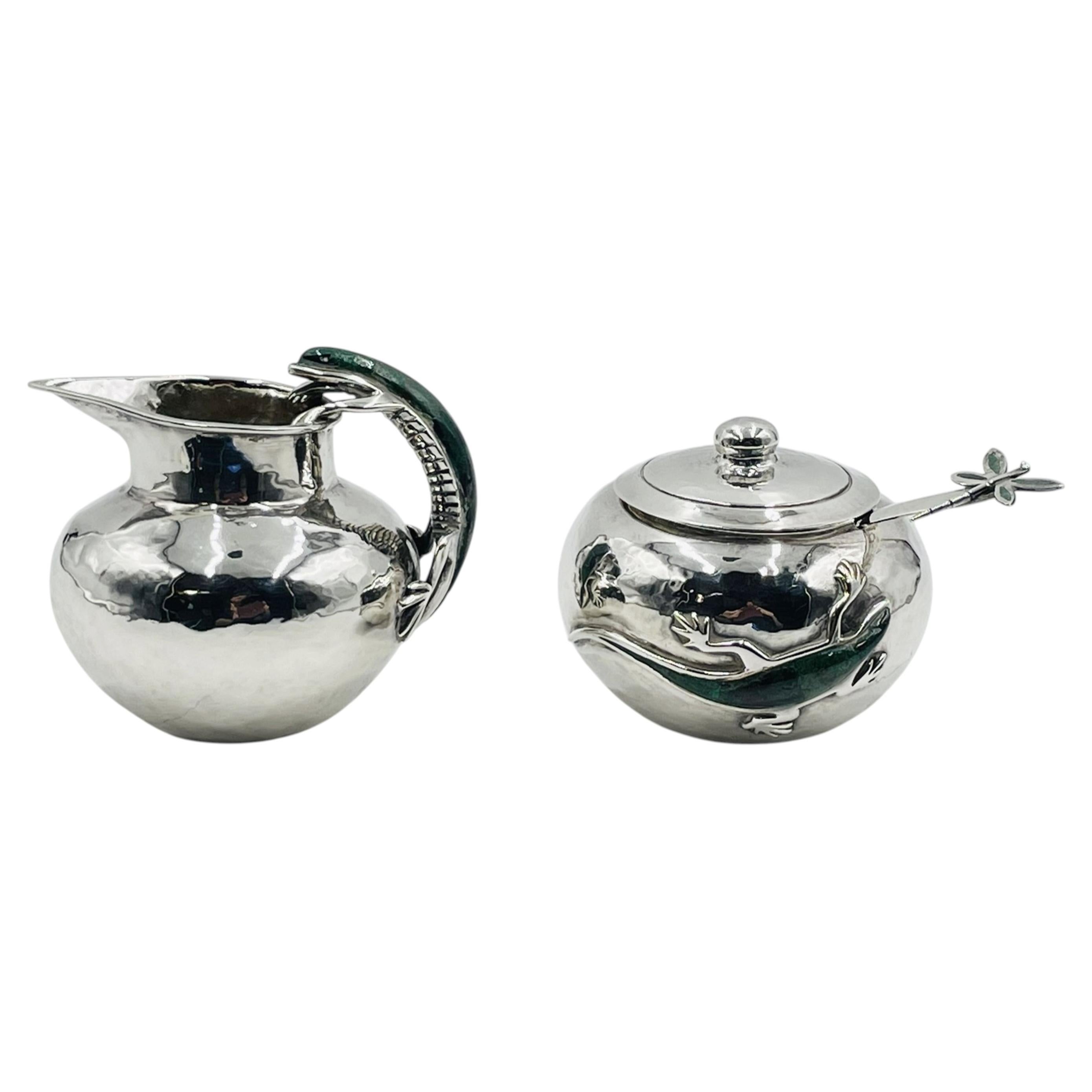 Malachite Lizard Creamer & Sugar Set by Emilia Castillo for Los Castillo, Mexico