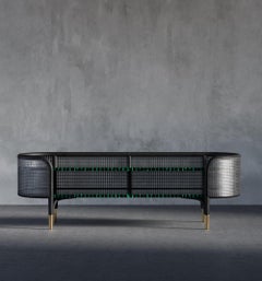 Malachite Media Console with Ash Wood and Wicker Accents