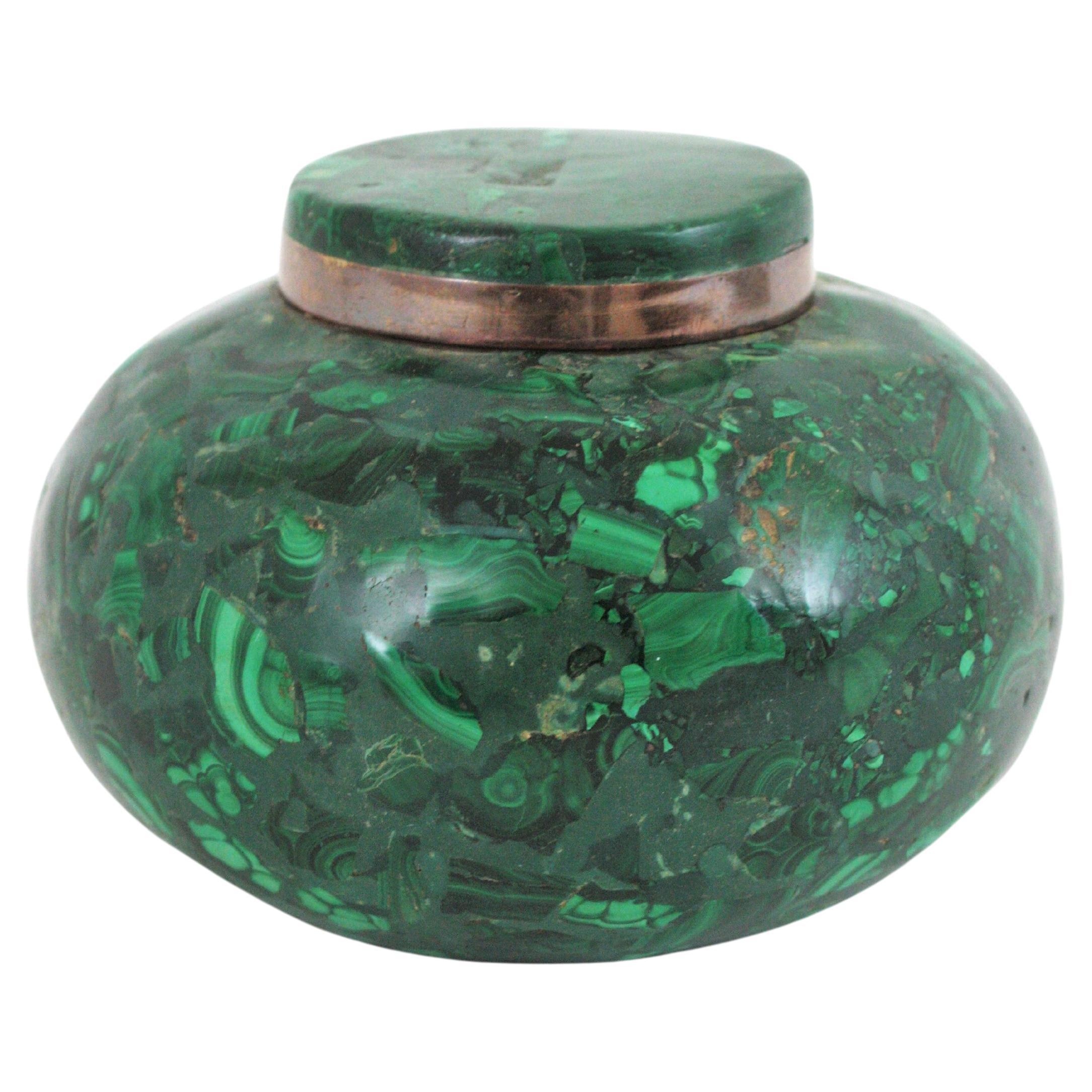Malachite Mineral Jewelry or Trinket Box, 1950s