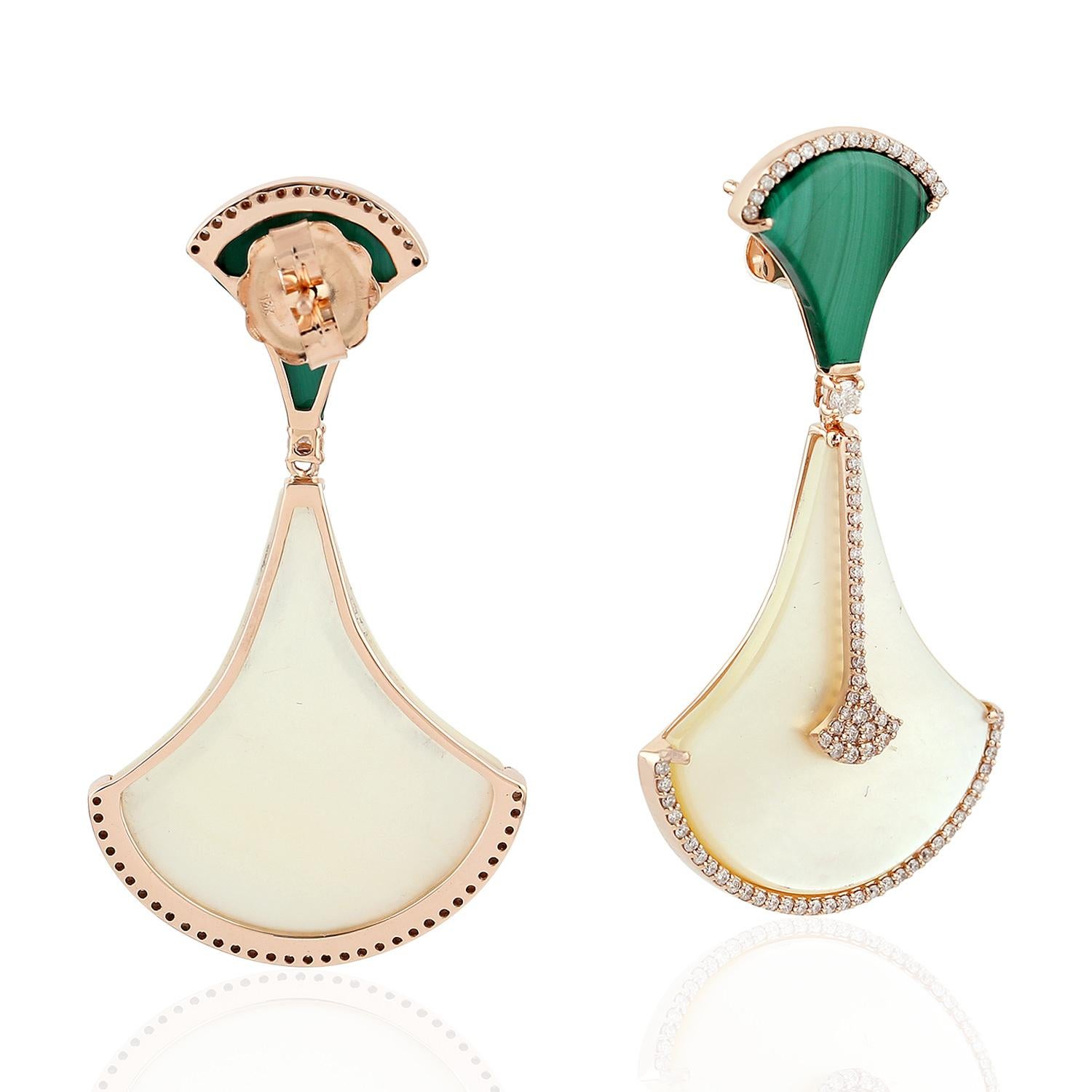 Modern Malachite Mother of Pearl Diamond 18 Karat Gold Earrings For Sale