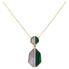 Malachite & Mother Pearl 14K (or 18K upon request) Yellow Gold Pendant Necklace