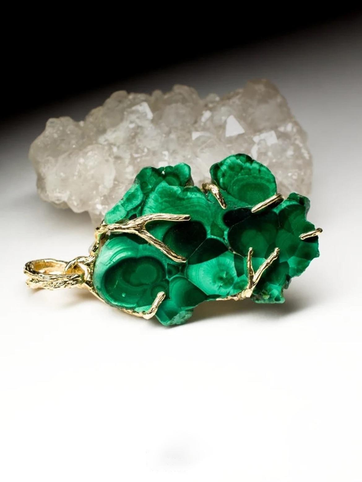 Collier Malachite Or Pierre Naturelle Trèfle Vert Profond en vente 1