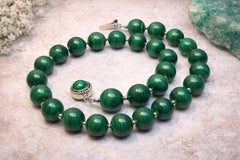 Natural Congo Malachite Beaded Necklace with Sterling Silver Malachite Clasp