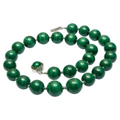 Natural Congo Malachite Beaded Necklace with Sterling Silver Malachite Clasp
