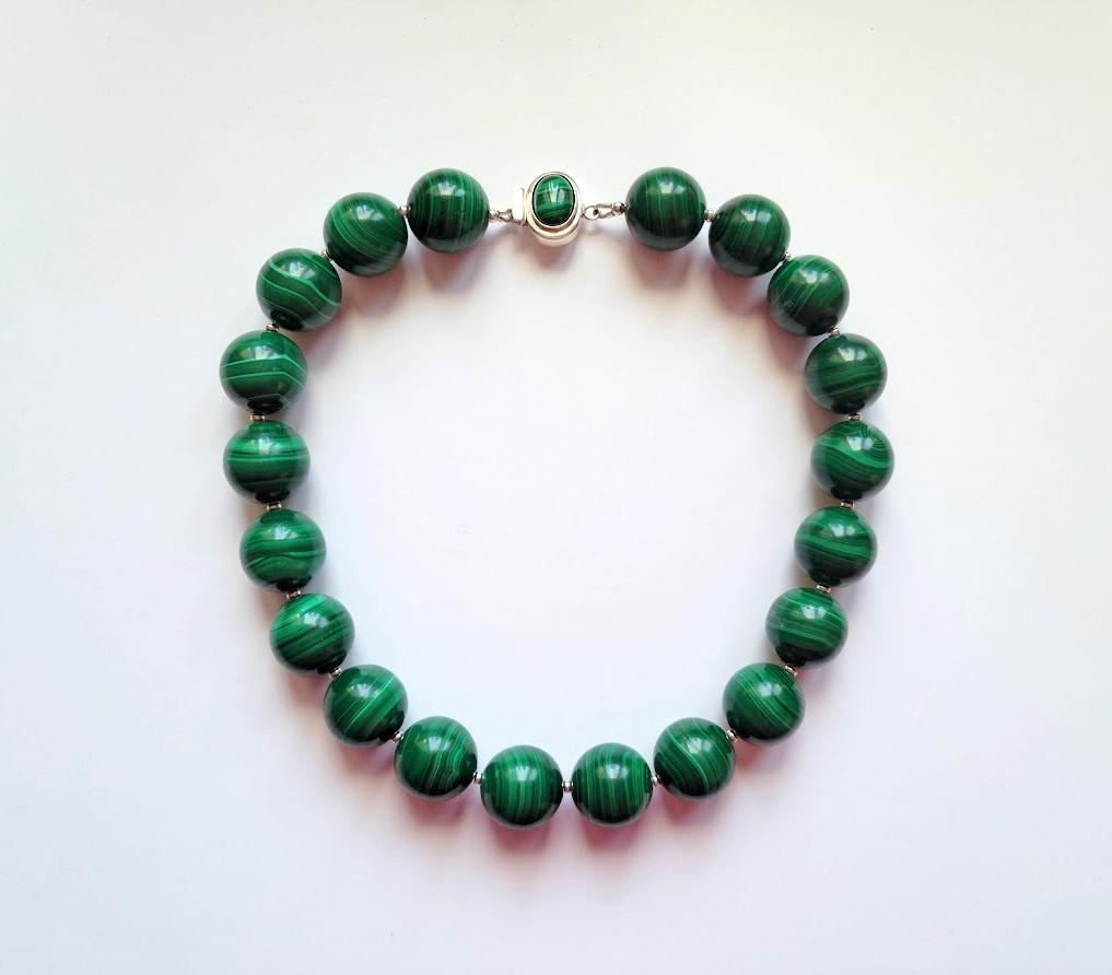 Malachite Necklace with Sterling Silver Malachite Clasp For Sale at ...