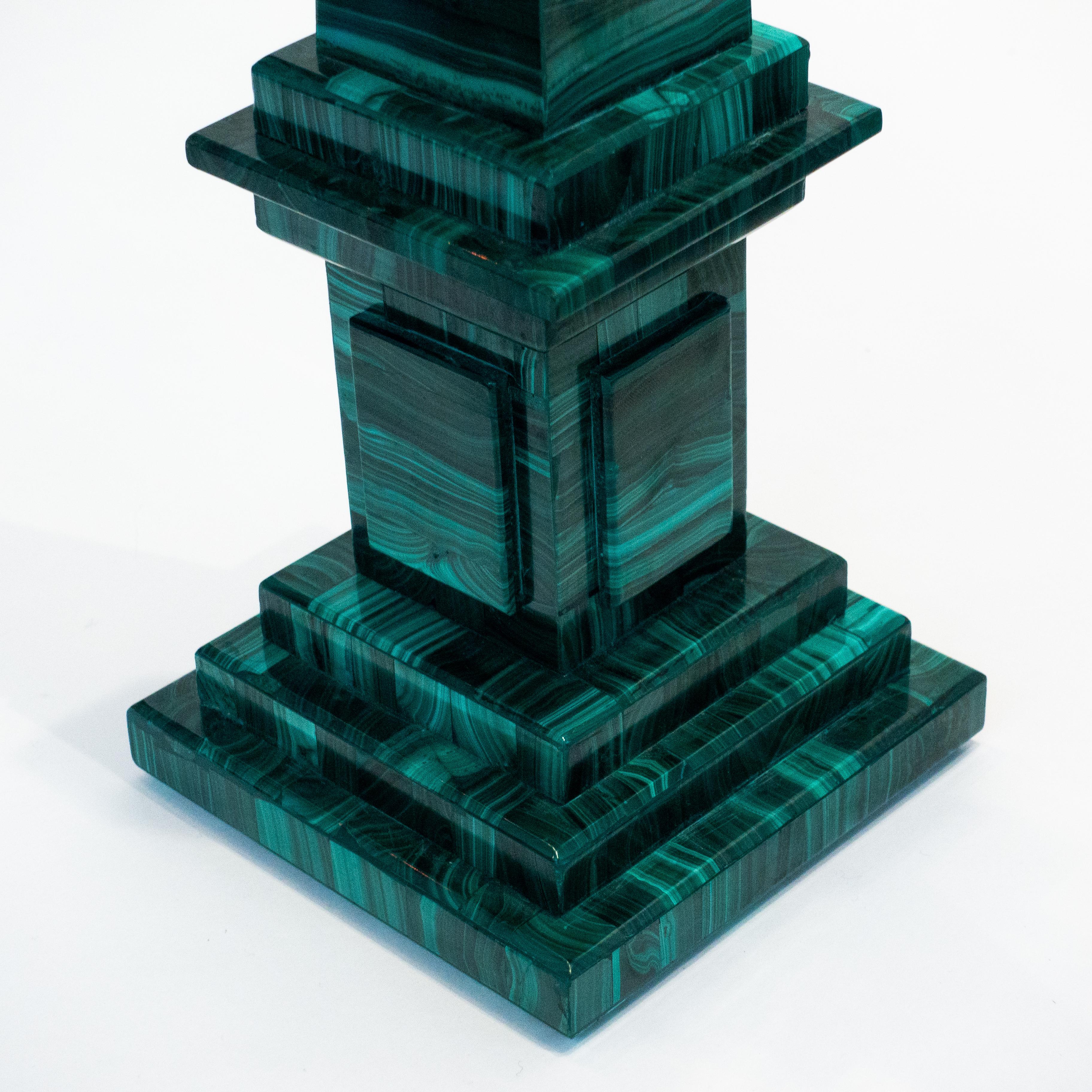 Malachite Obelisks, Pair In Excellent Condition In New York, NY