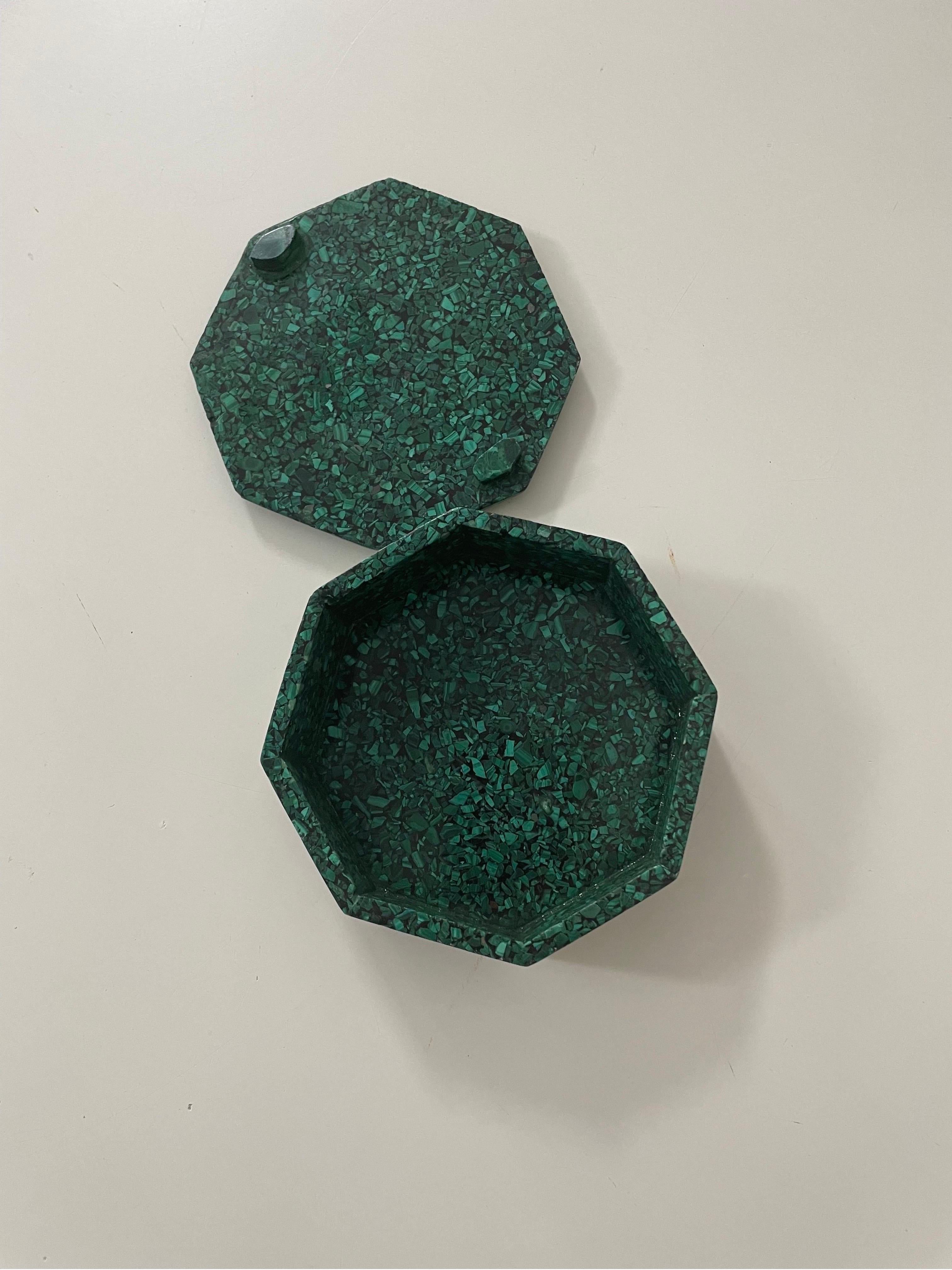 Hand-Crafted Malachite Octagonal Box  For Sale