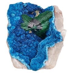 Malachite sur Shattuckite avec Quartz, Omaue Mine, Kaokoveld Plateau, Namibie