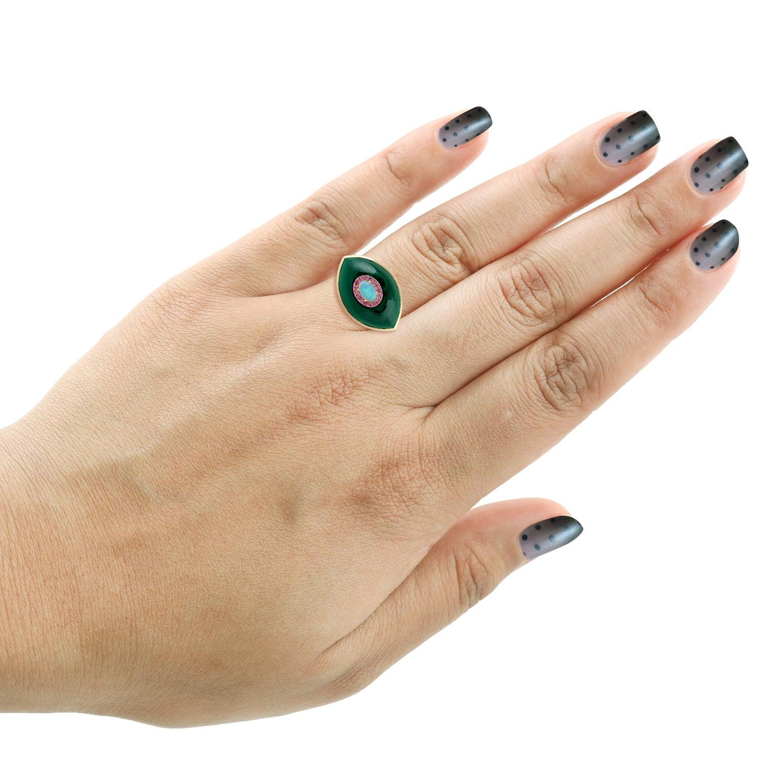 For Sale:  Malachite Opal 18 Karat Gold Ring 2